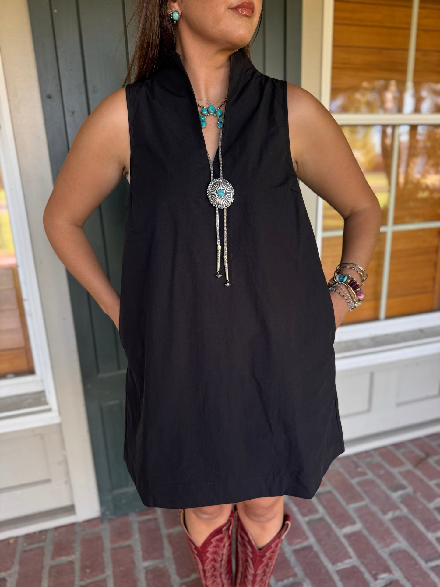 Black High Neck Stand Collar Dress