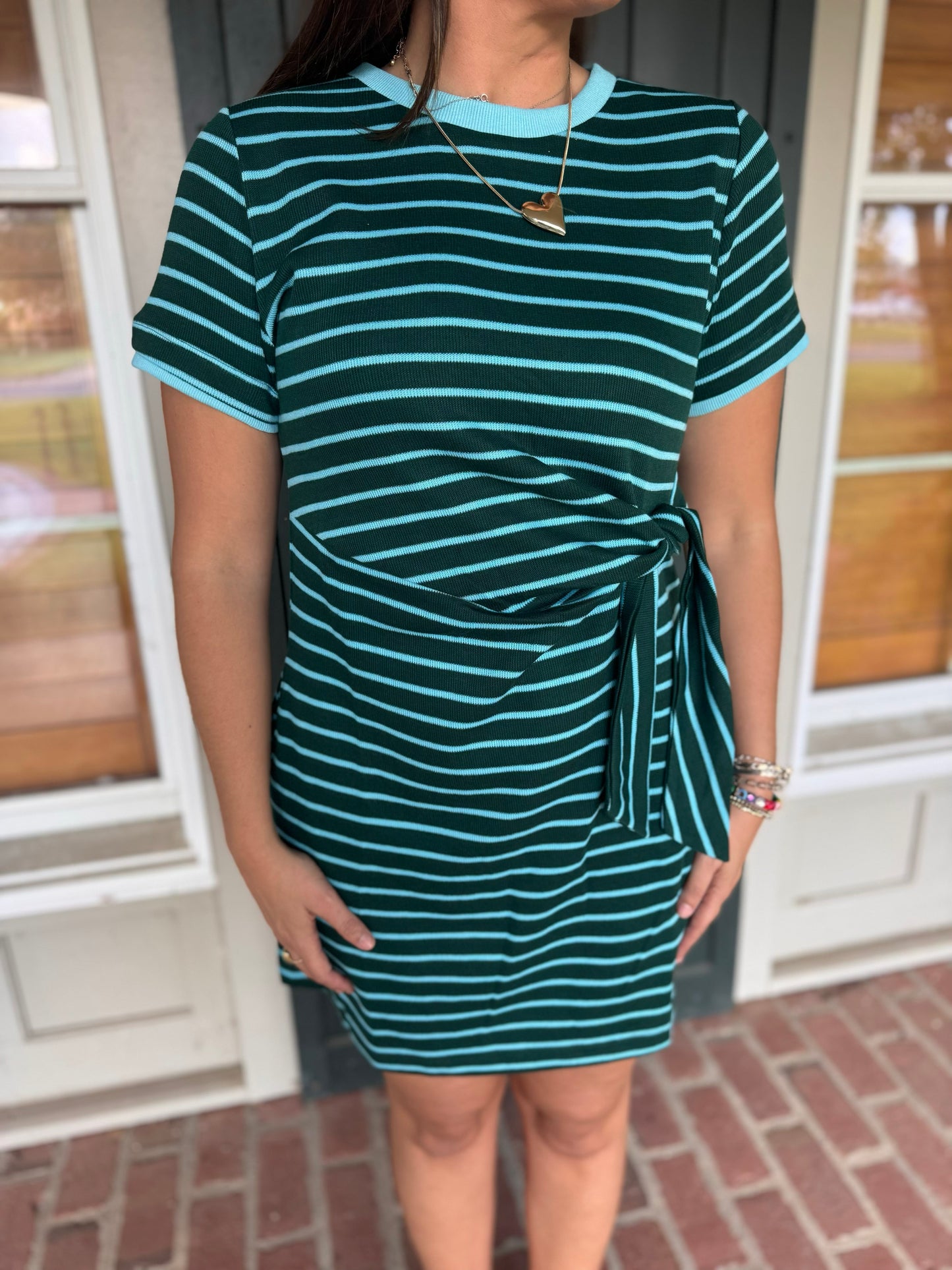 Striped Faux Tie Shirt Dress