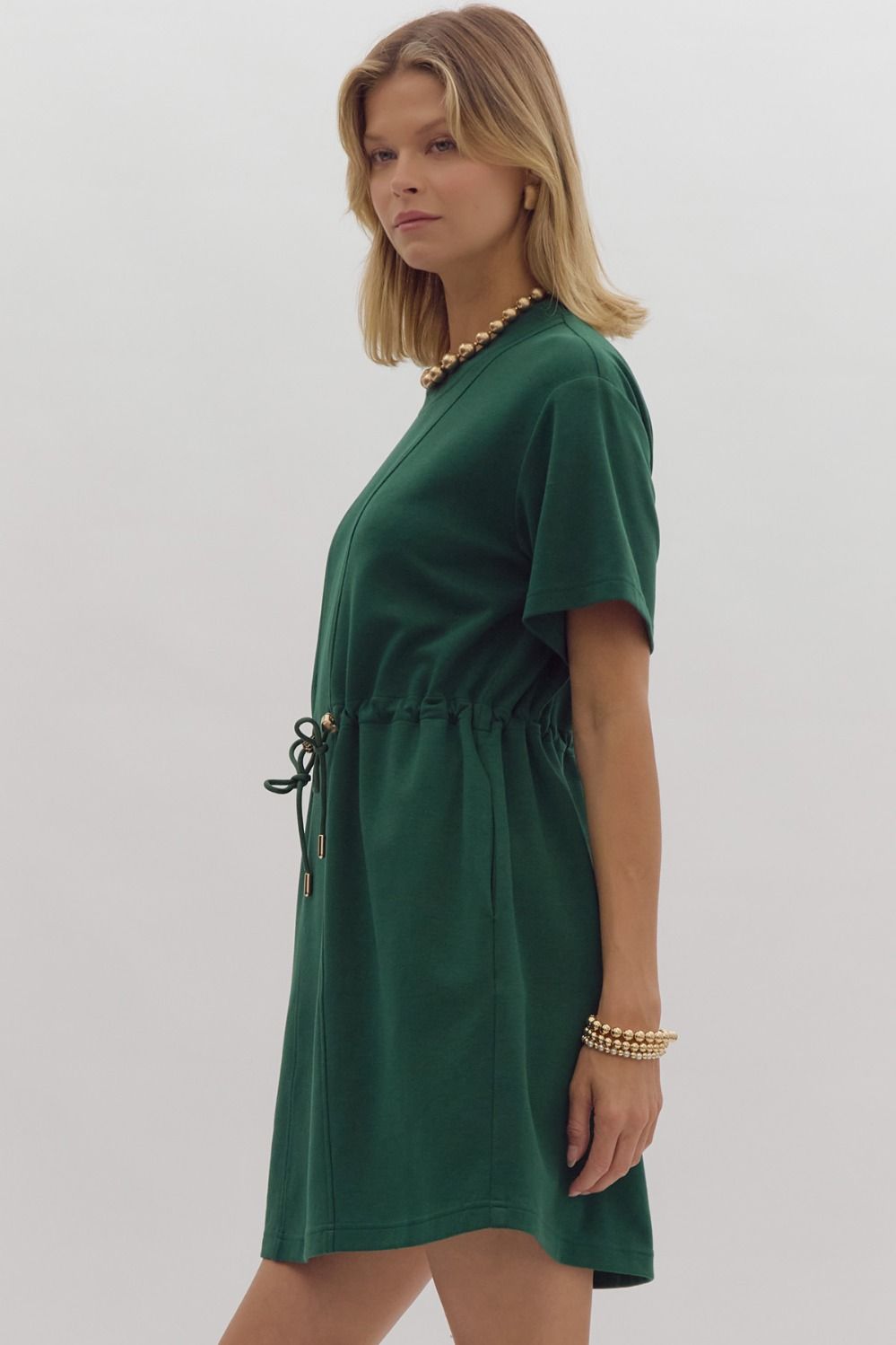 Hunter Green Drawstring Waist Dress