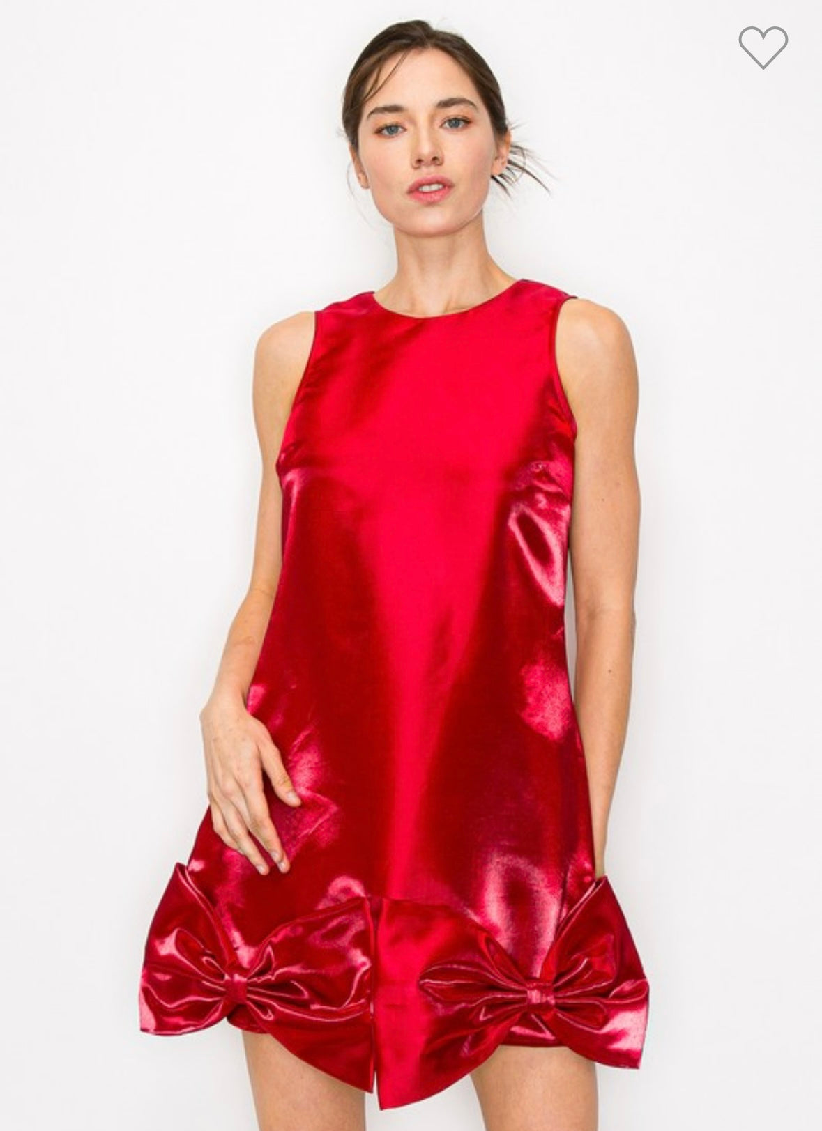 Red Satin Sleeveless Bow Hemline Dress