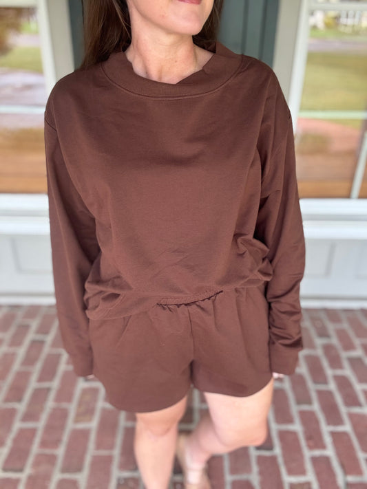 Chocolate Mock Neck Short Set