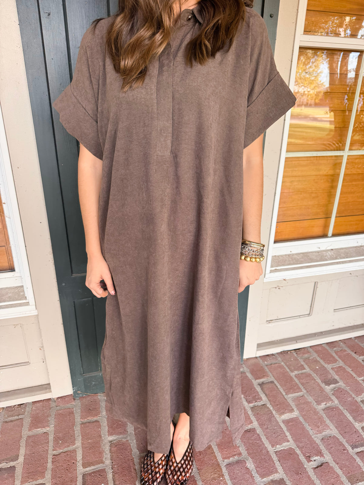 Brown Midi Shirt Dress