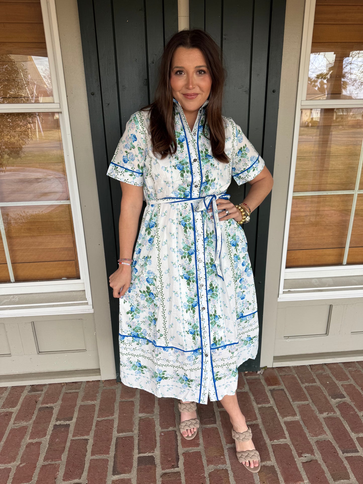 Blue Floral High Neck Midi