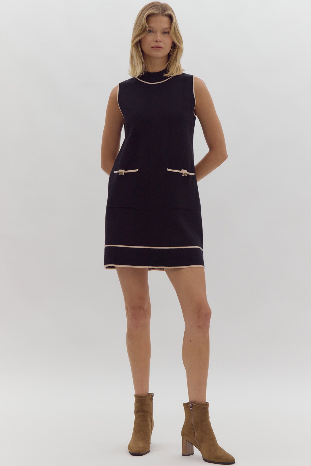 Black Sleeveless Mock Neck Dress