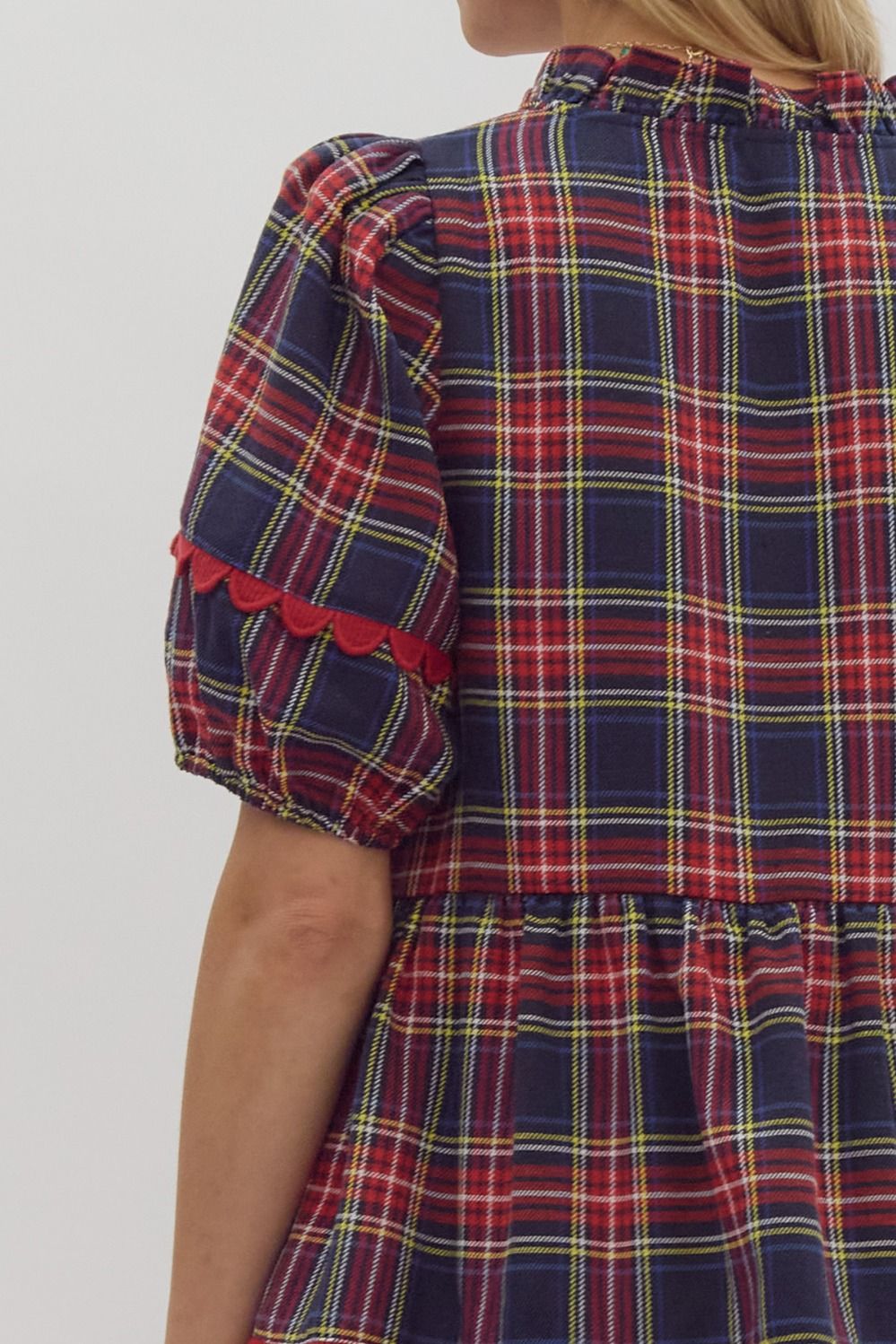 Navy Tartan Ric Rac Detail Dress