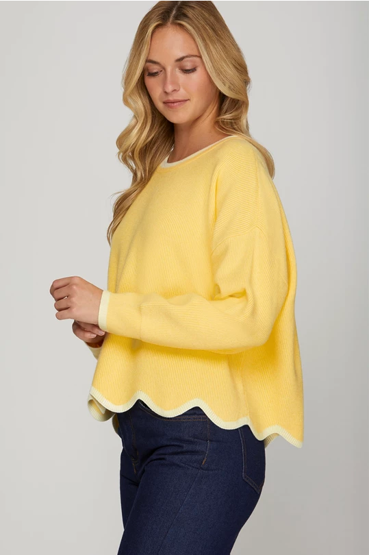 Yellow Scallop Hem Sweater