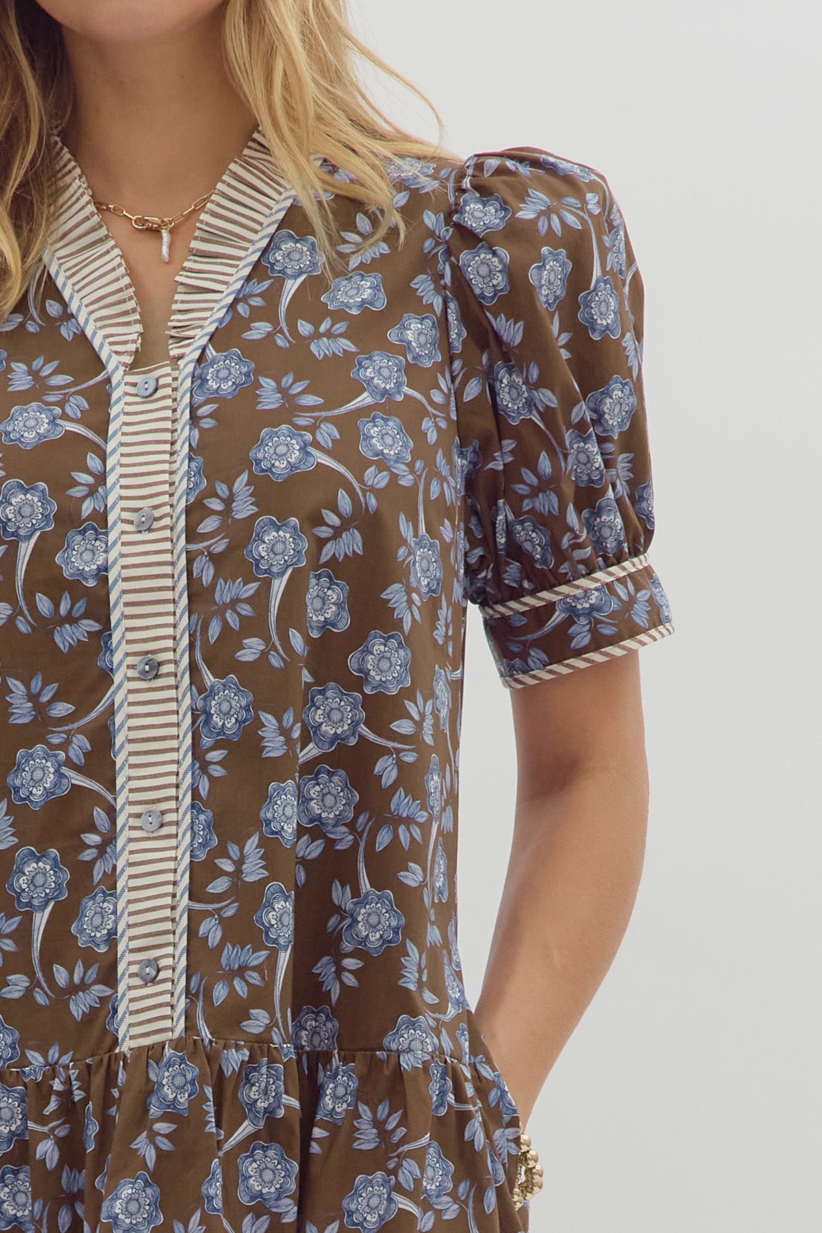 Brown and Blue Floral Dress