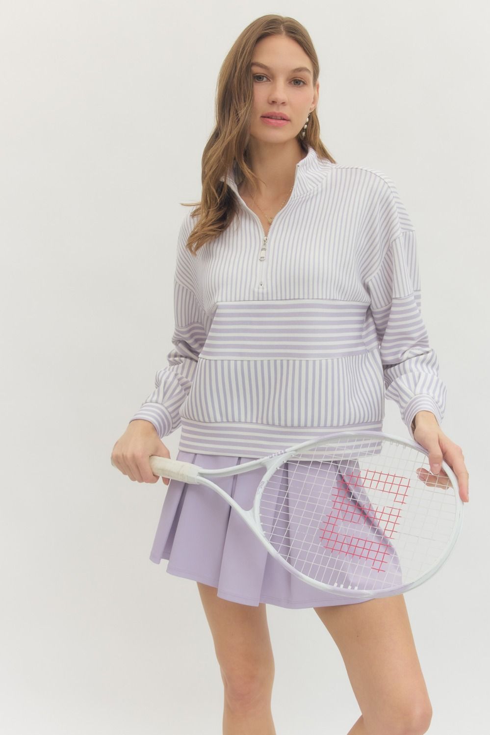 Lavender Stripe Half Zip Pullover