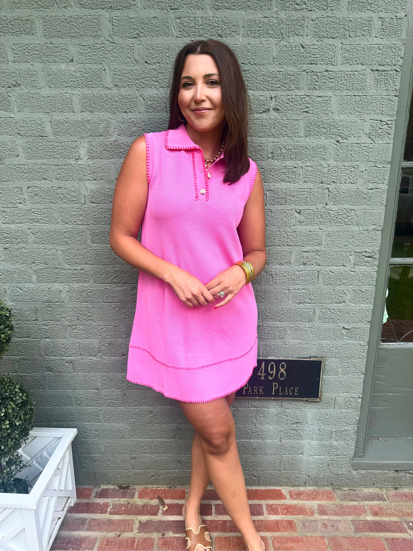 Pink Knit Polo Dress