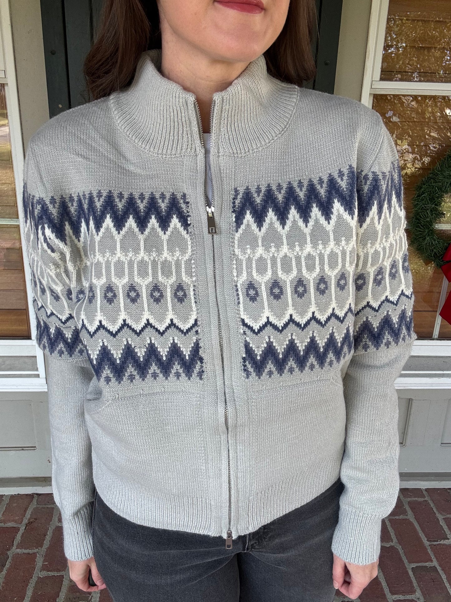 Ash Grey Fair Isle Button Up Sweater