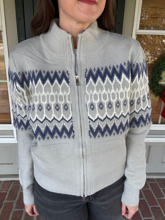Ash Grey Fair Isle Button Up Sweater