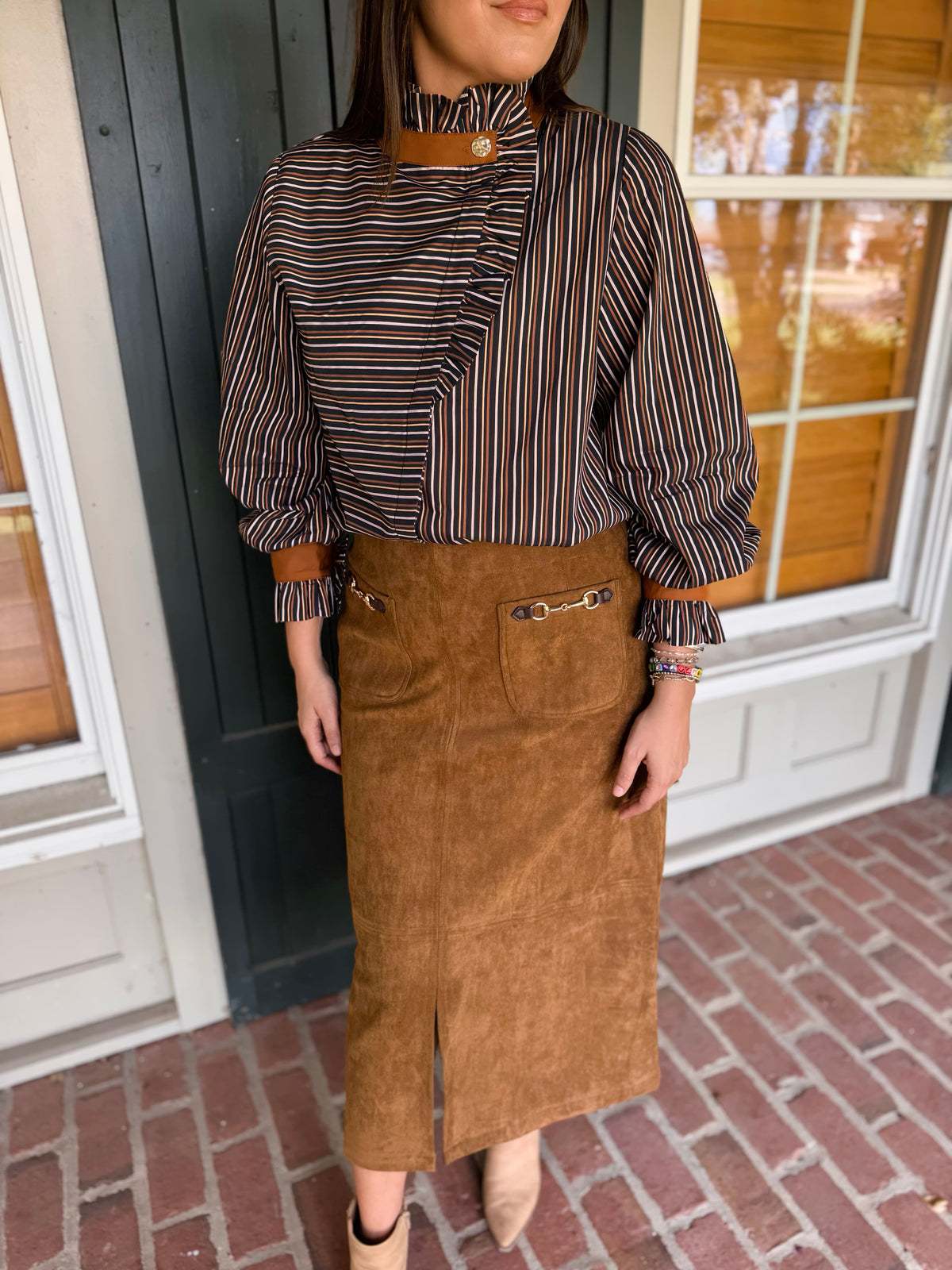 Fall Multi Ruffle Neck Top