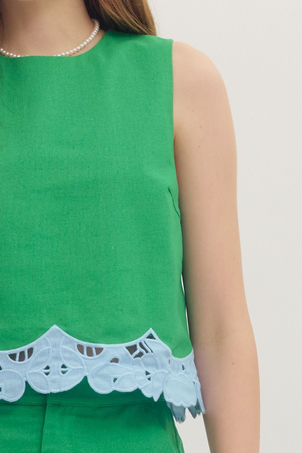 Green and Blue Lace Trim Skort Set
