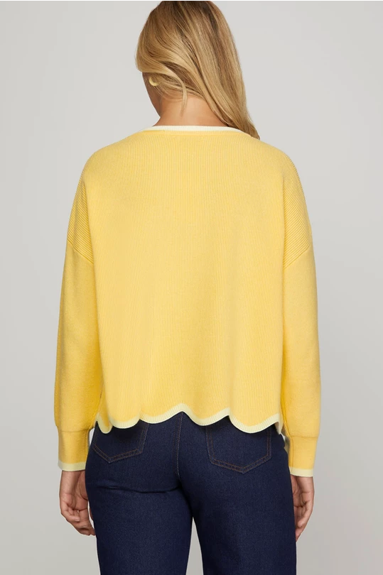 Yellow Scallop Hem Sweater