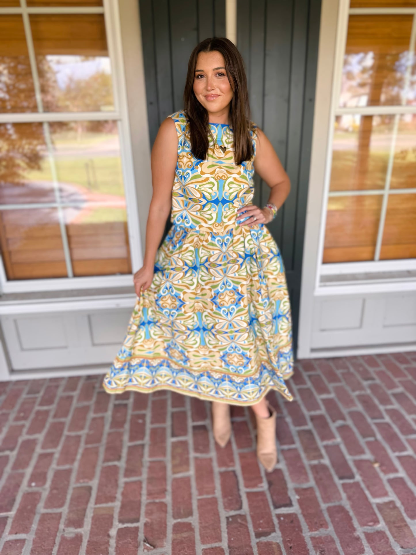 Blue Printed Woven Skirt Set