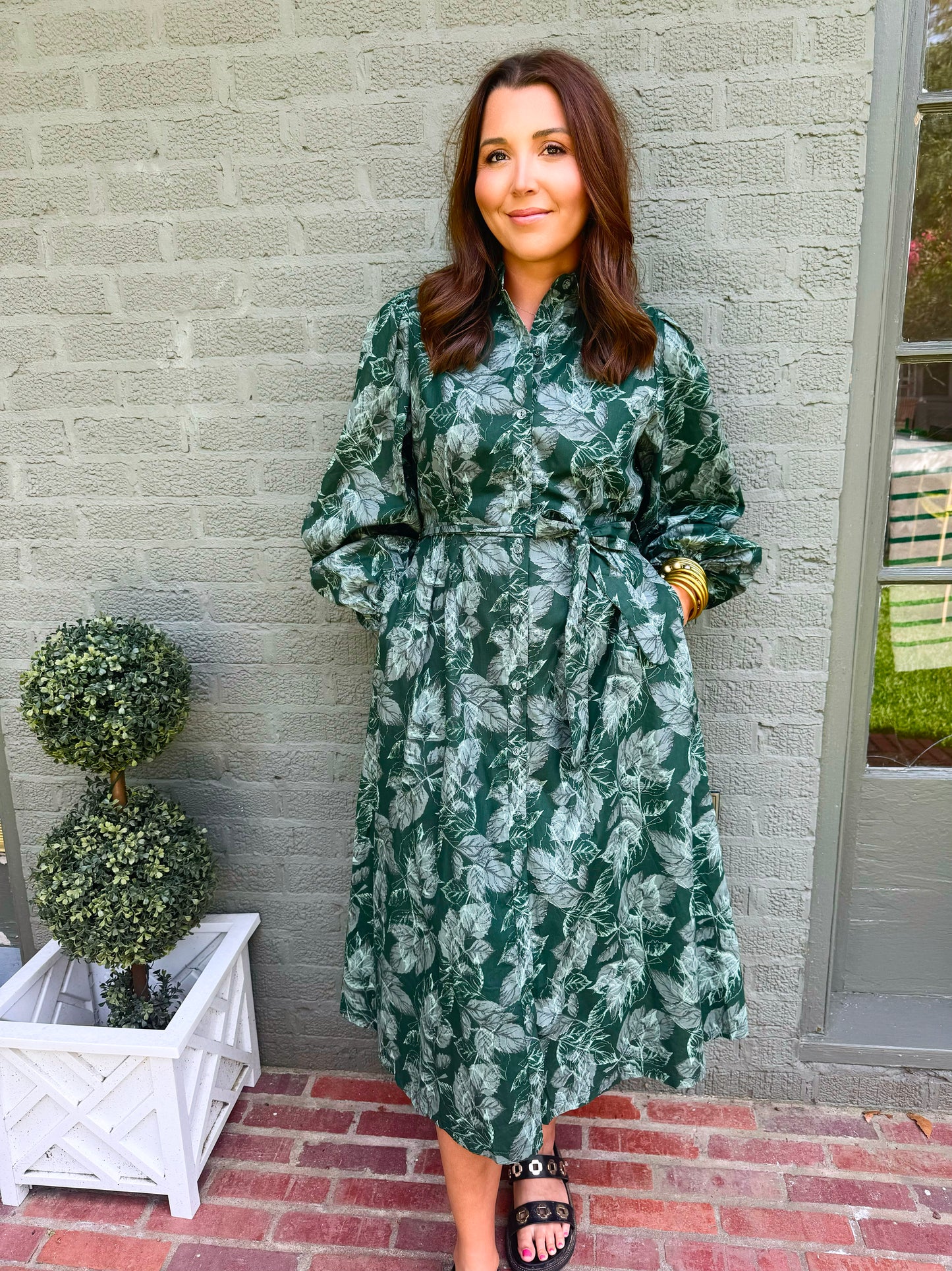 Dark Hunter Green Bubble Hem Midi Shirt Dress