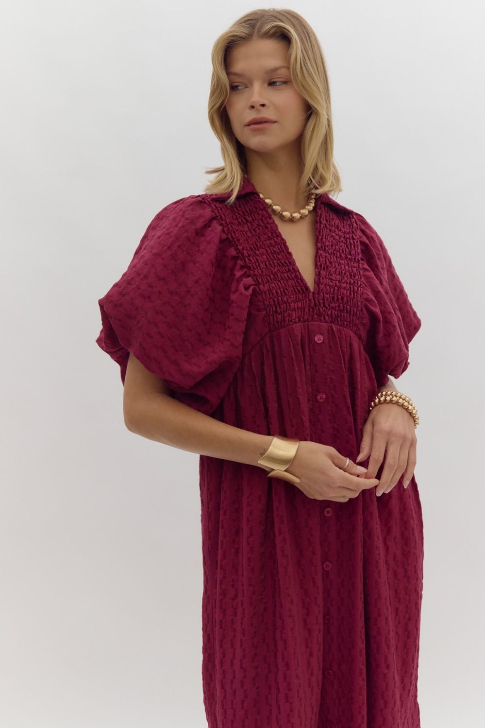 Plum Smocked Detail Midi Dress