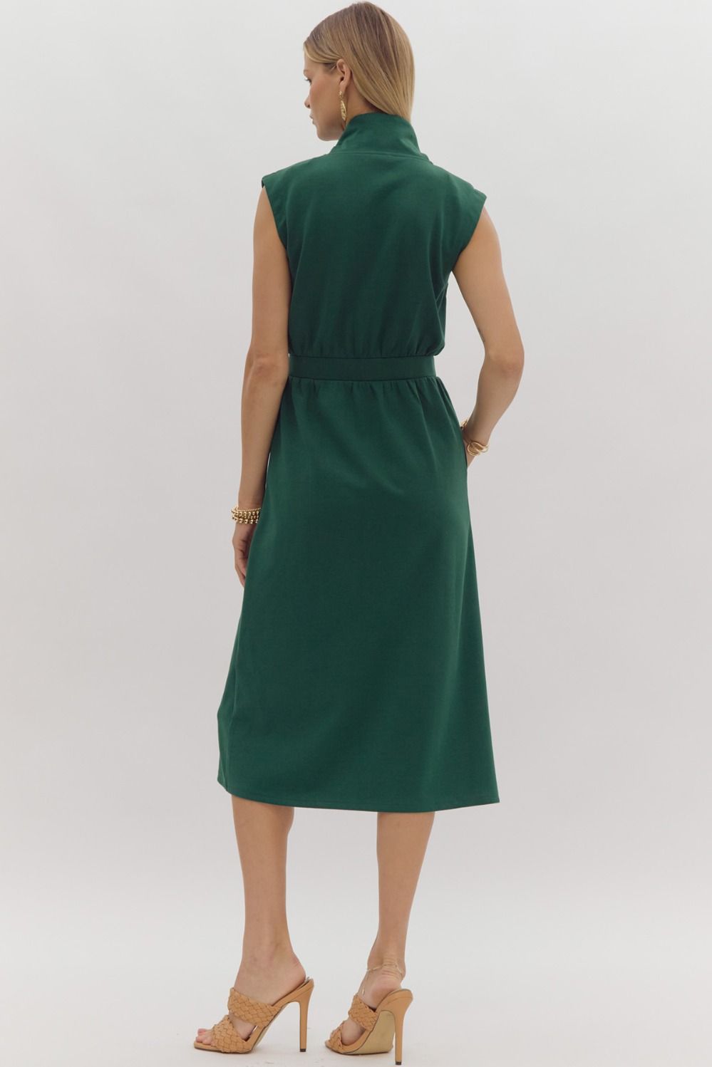 Green Sleeveless Zip Up Midi