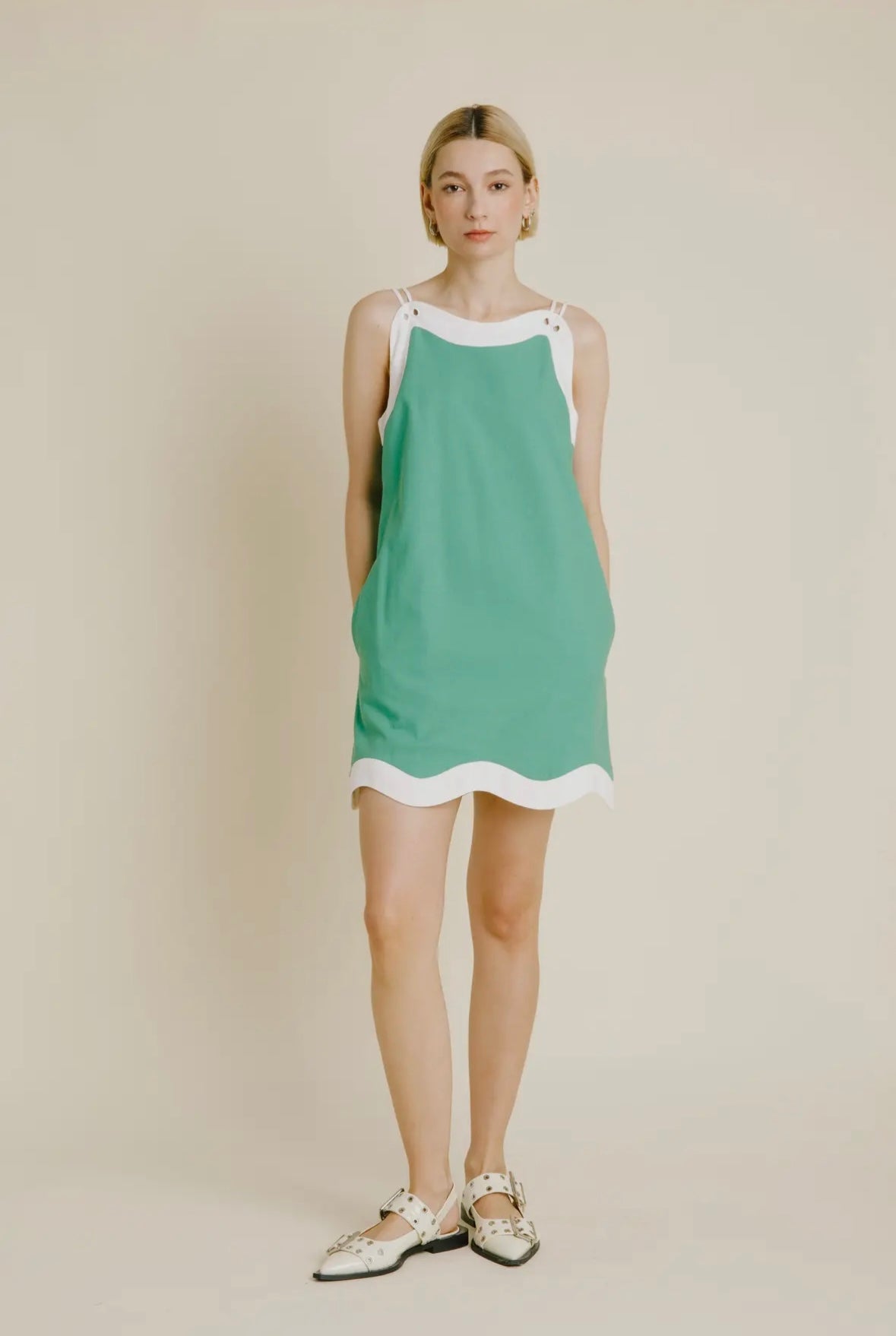 Green Wave Hem Dress