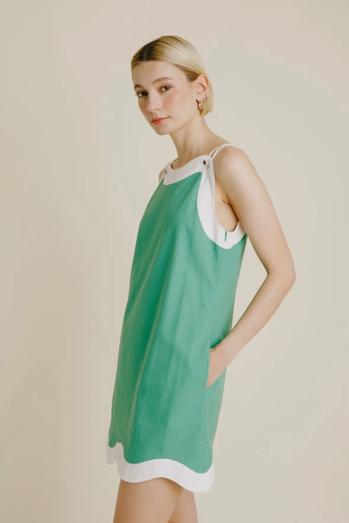 Green Wave Hem Dress