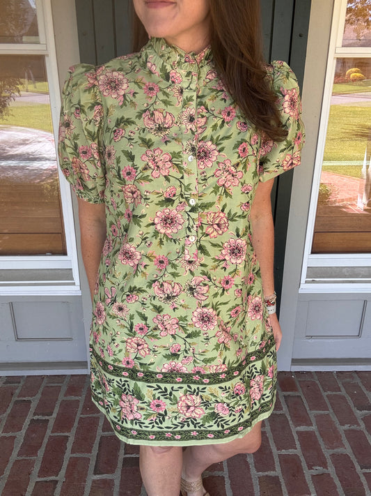 Matcha Floral Cinch Waist Dress