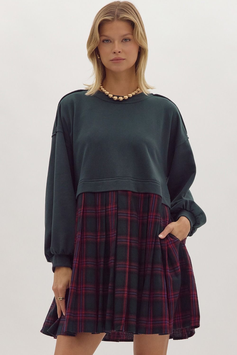 Forest/Navy Tartan Sweater Top Dress