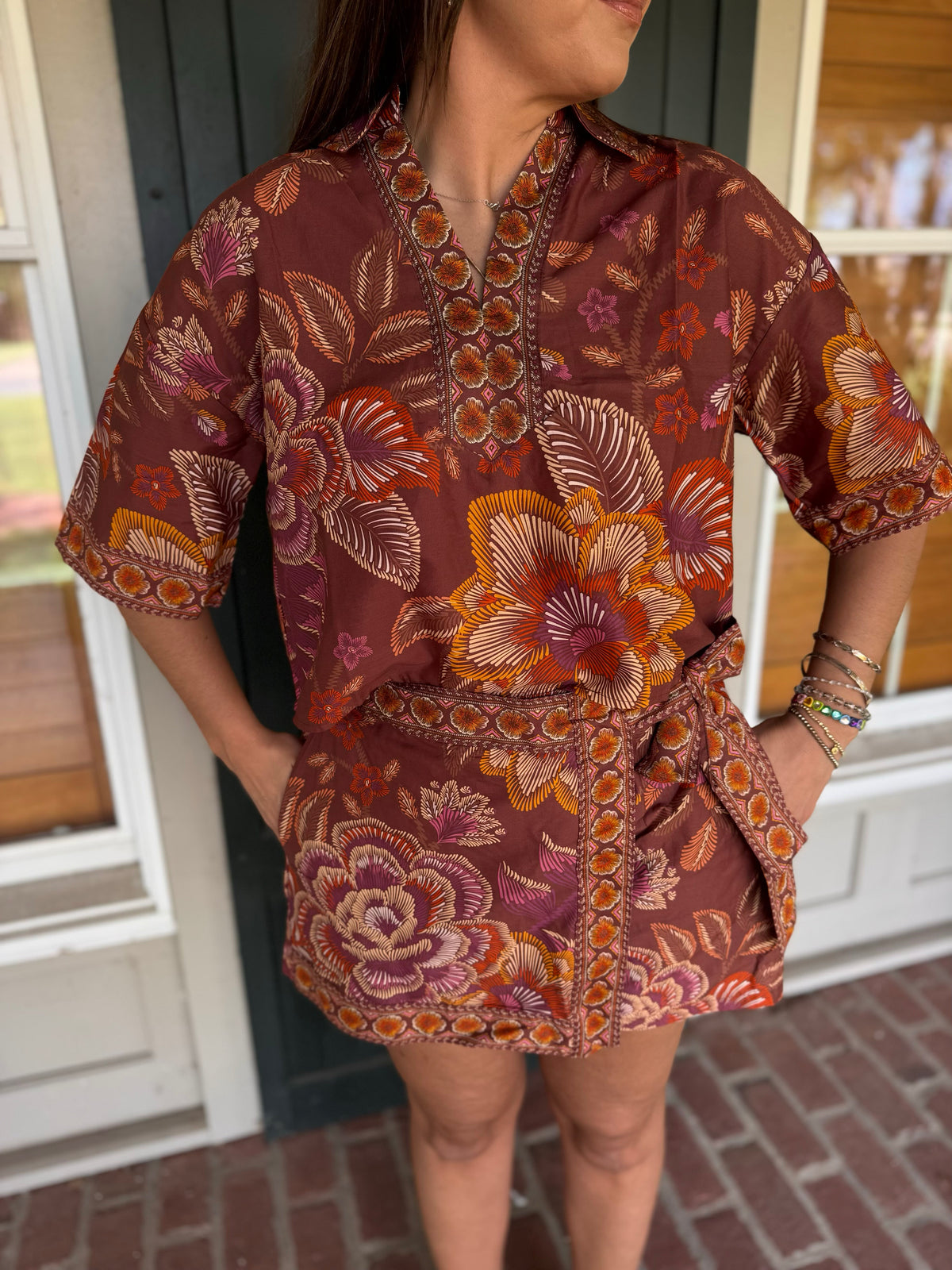 Terra Cotta Block Print Wrap Skort Set