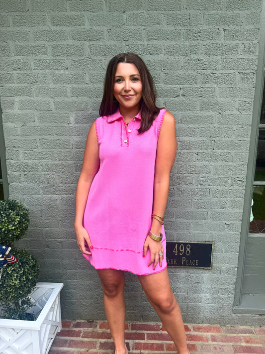 Pink Knit Polo Dress