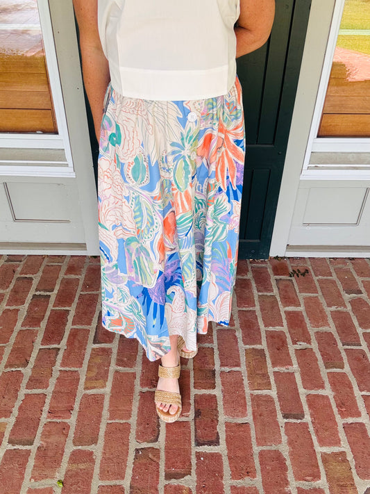 Periwinkle Printed Woven Midi Skirt