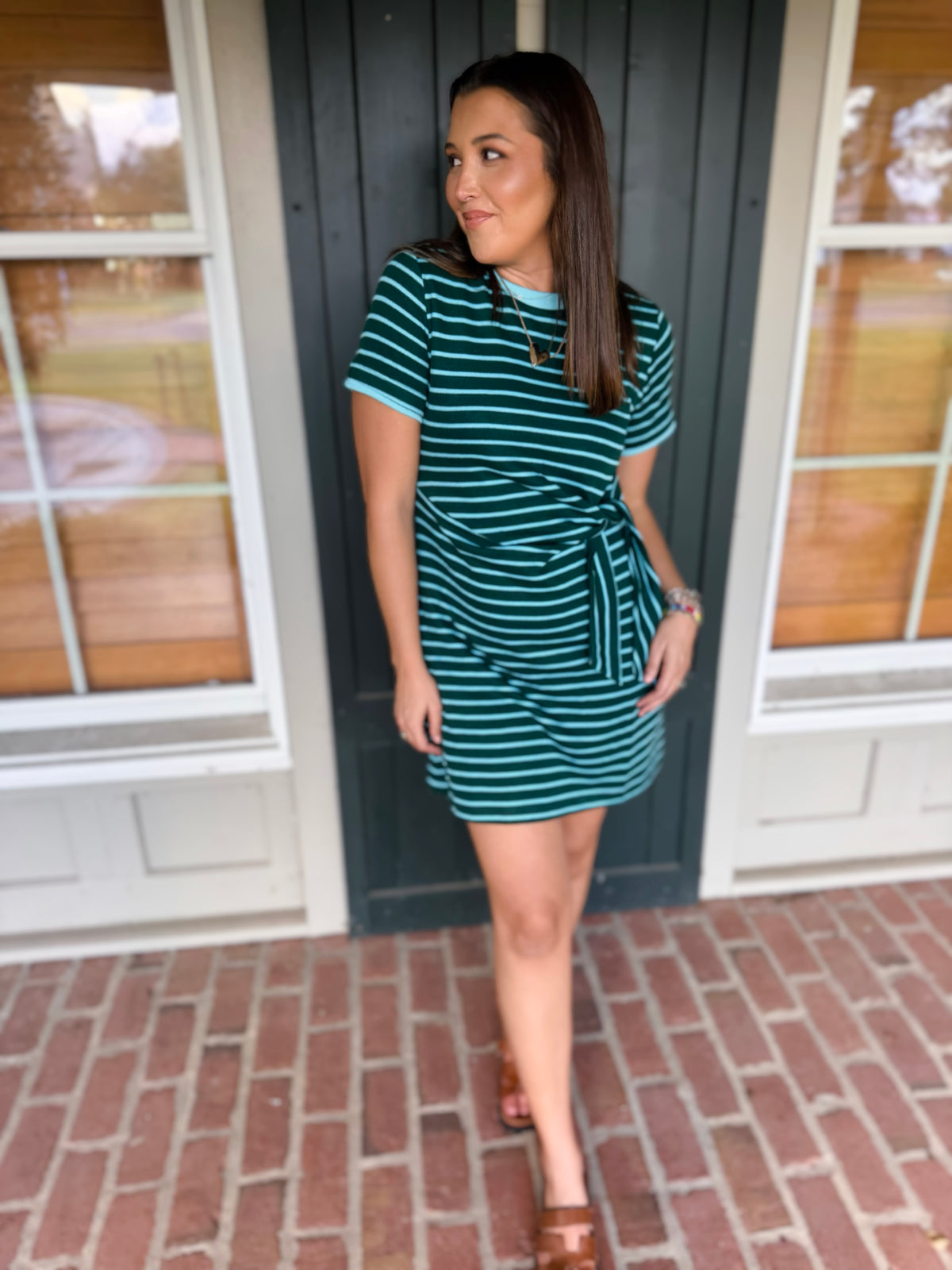 Striped Faux Tie Shirt Dress