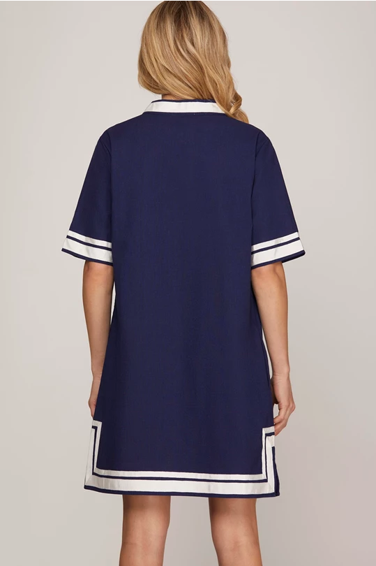 Navy Contrast Trim Dress