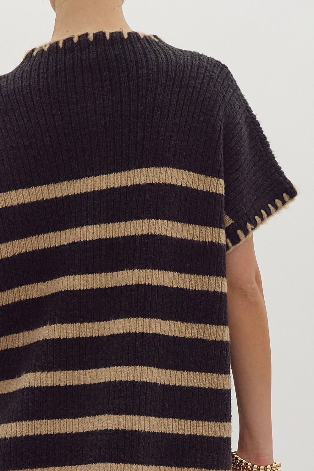 Black Striped Sleeveless Sweater Dress