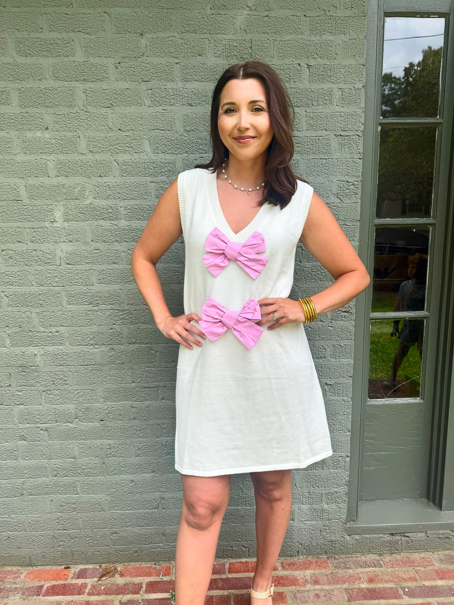 Ivory/Pink Sleeveless Bow Dress