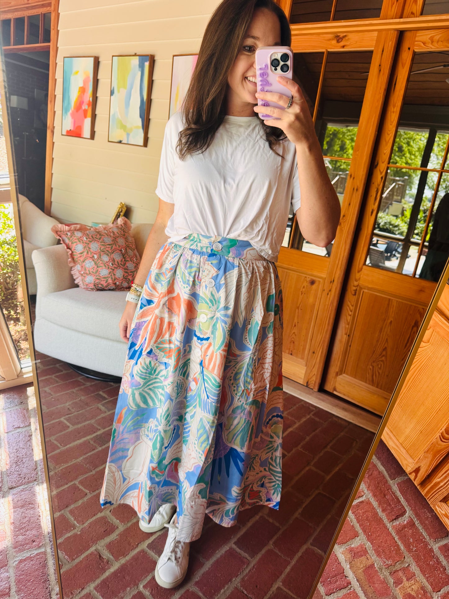 Periwinkle Printed Woven Midi Skirt