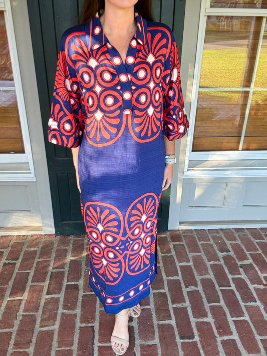 Navy and Rust Collared Midi