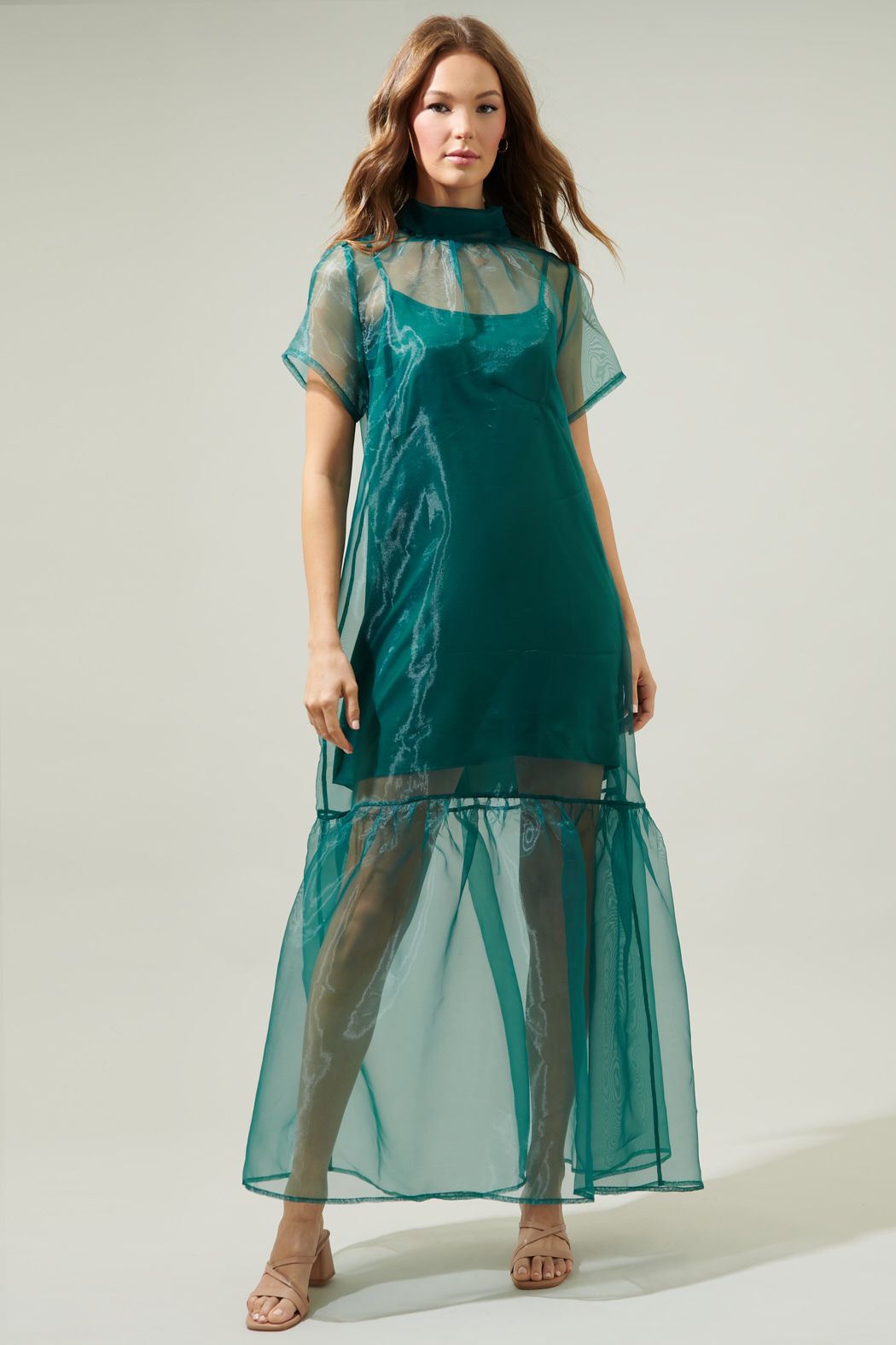 Emerald Organza Long Dress