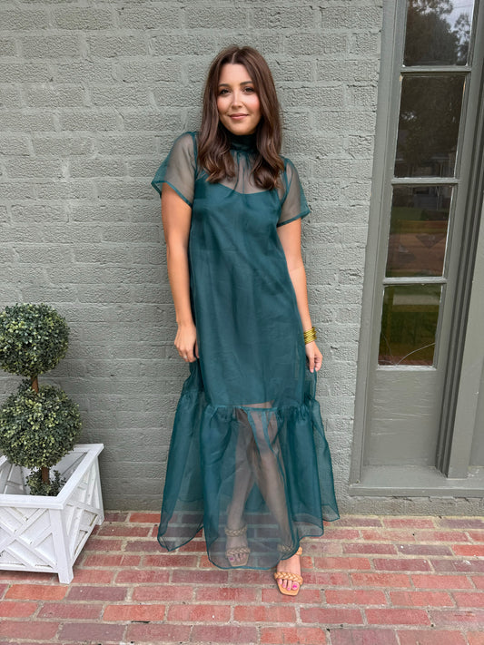 Emerald Organza Long Dress