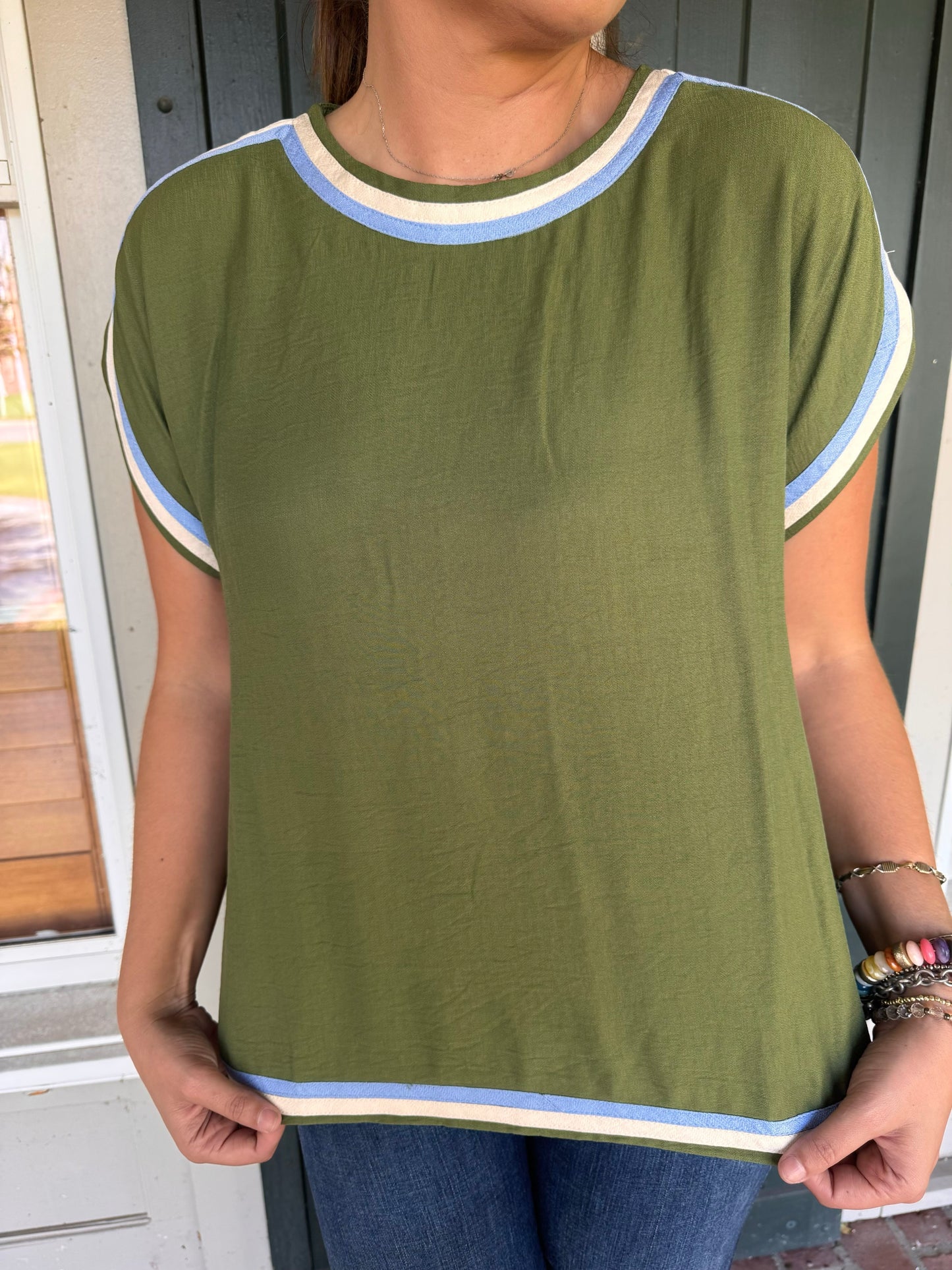 Olive Contrast Banded Top