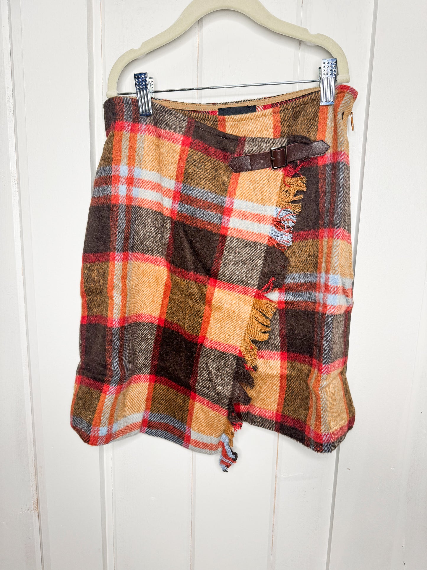 Brown Multi Faux Wrap Skirt