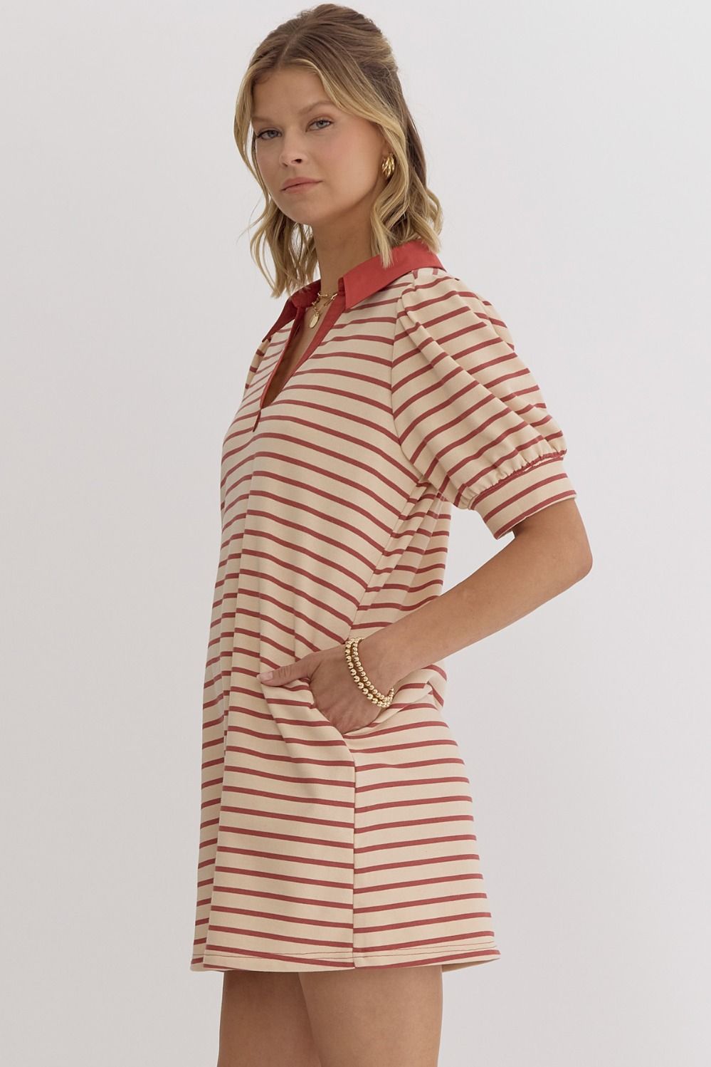 Rust Ecru Striped Collar Dress