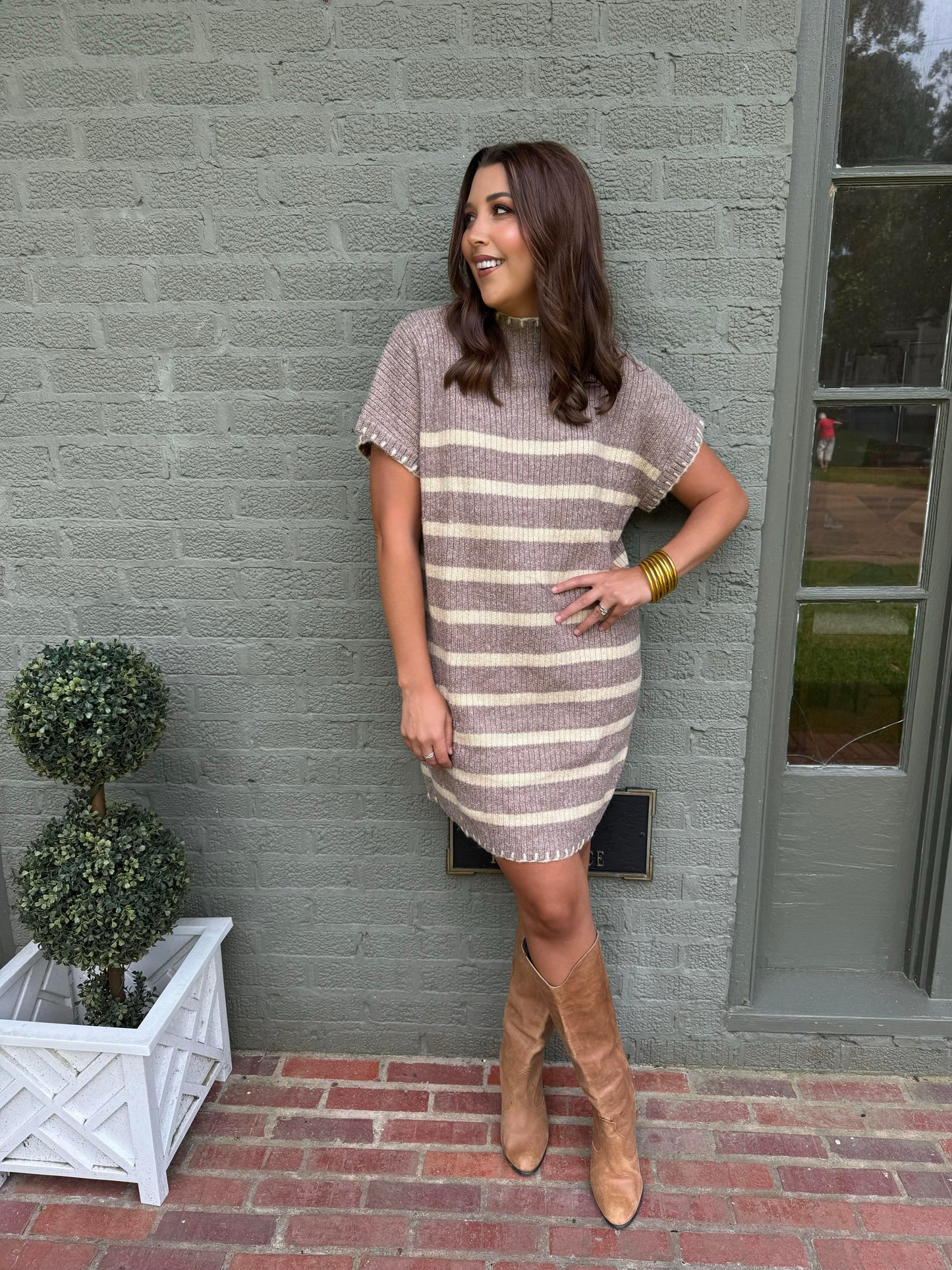 Mocha Striped Sleeveless Sweater Dress