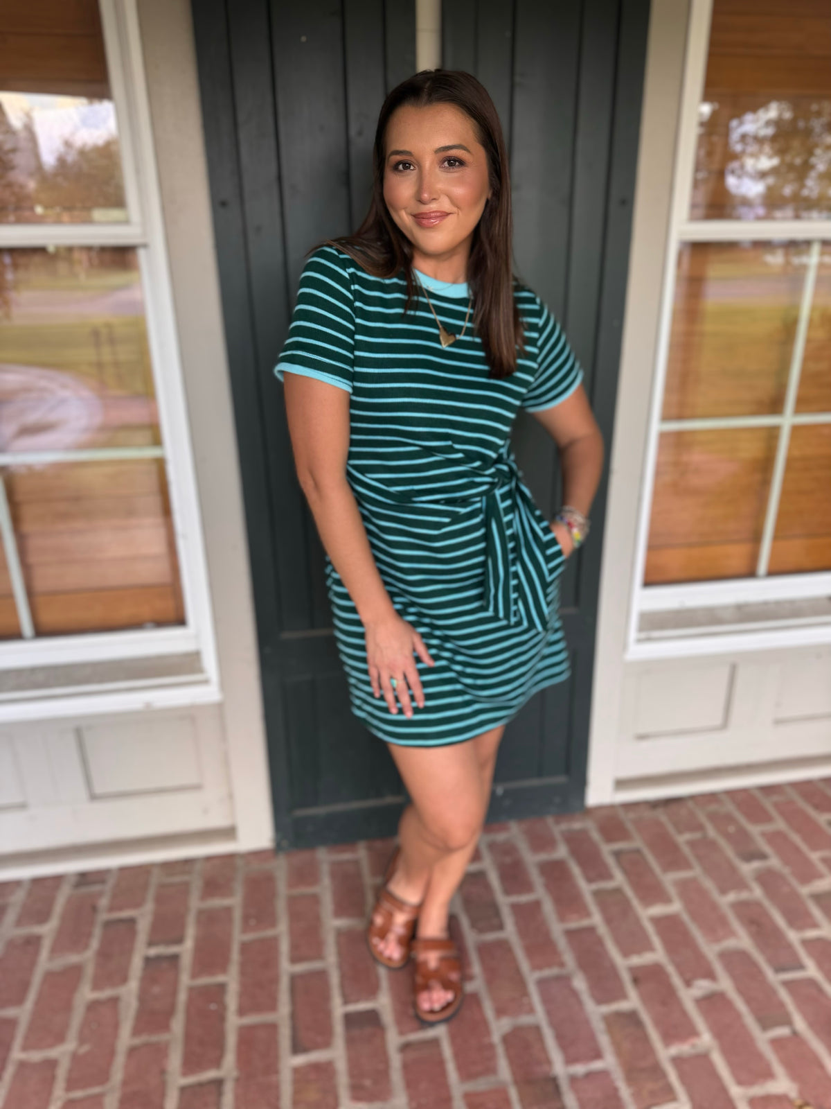 Striped Faux Tie Shirt Dress