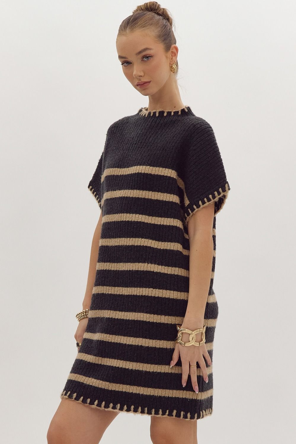 Black Striped Sleeveless Sweater Dress