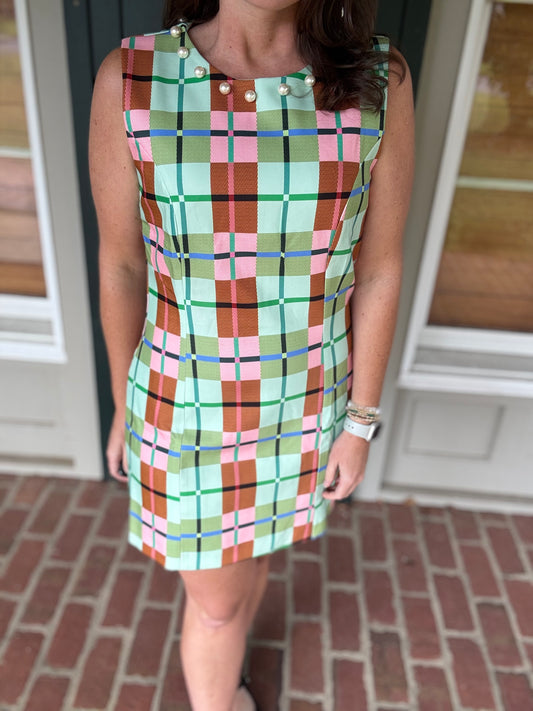 Pearl Detail Plaid Mini