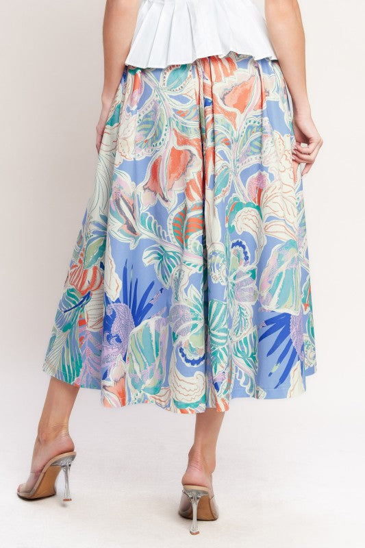 Periwinkle Printed Woven Midi Skirt