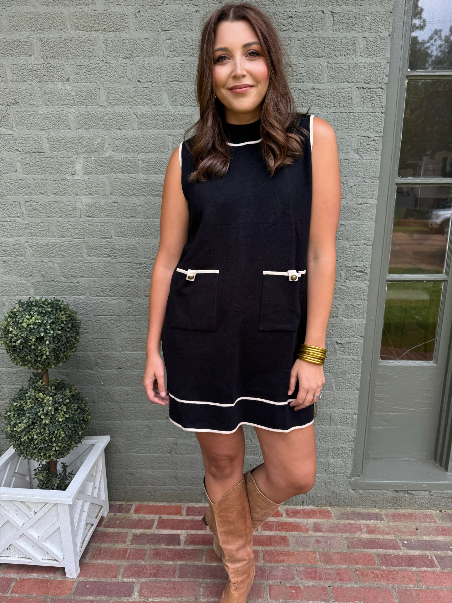 Black Sleeveless Mock Neck Dress