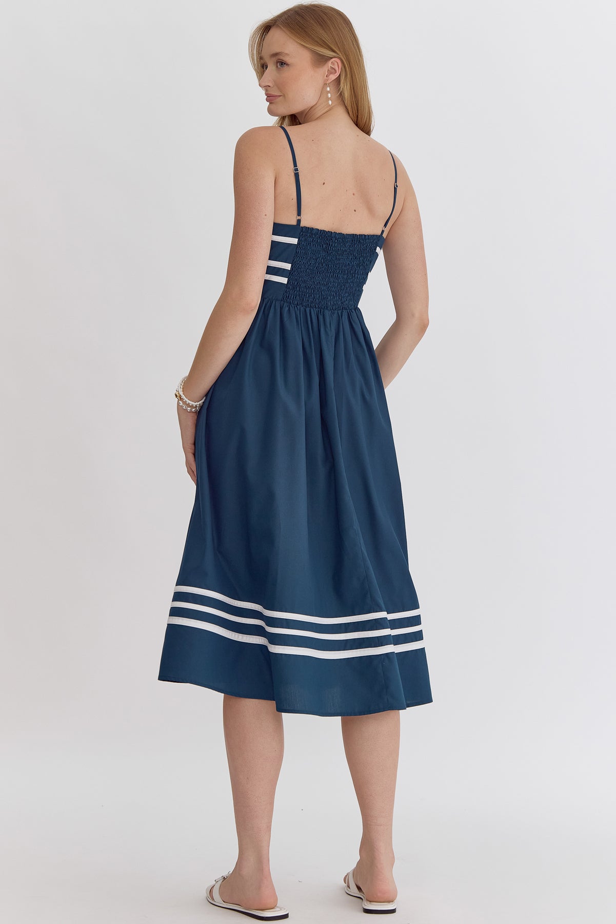 Navy with White Piping Detail Midi