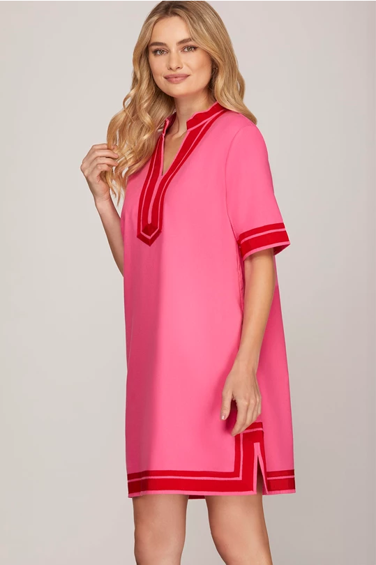 Pink Contrast Trim Dress