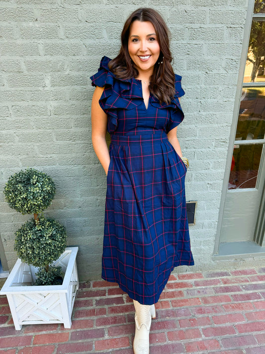 Holbrook Plaid Santana Tie Back Midi Dress