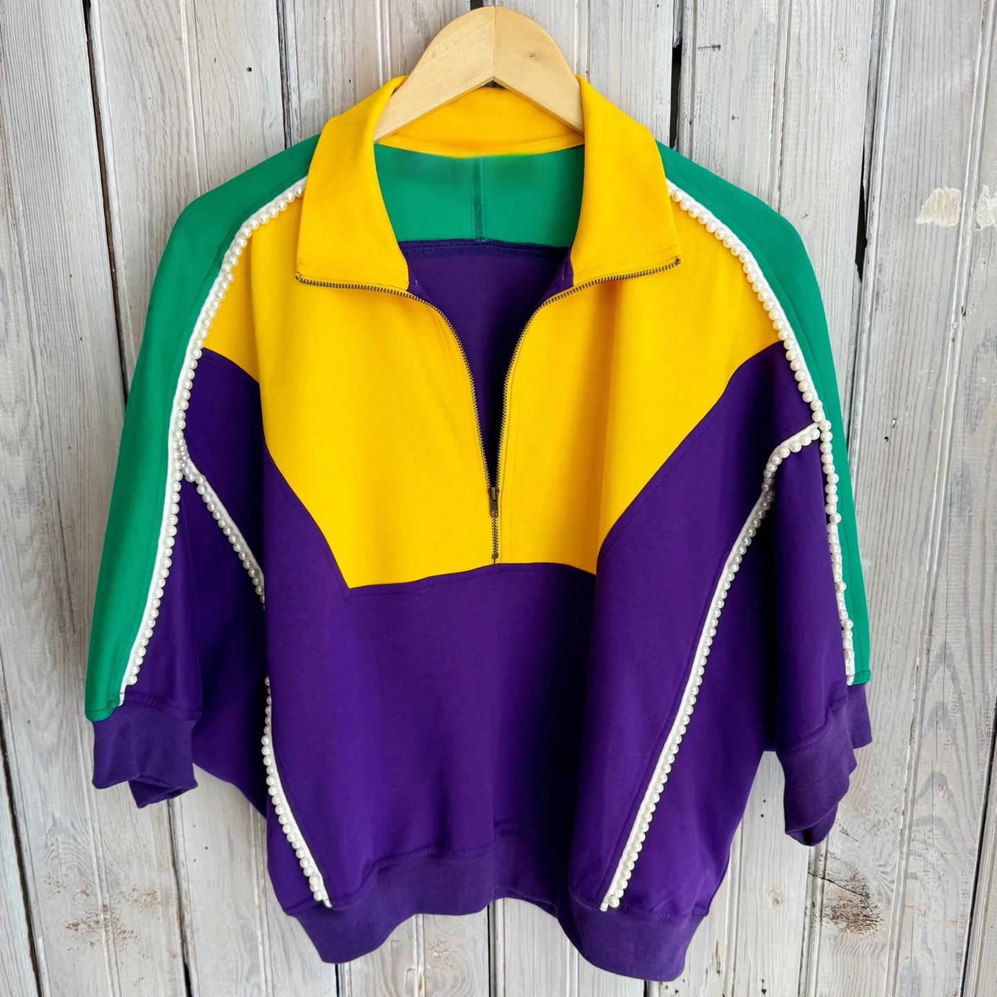 Pearl Mardi Gras Colorblock Short S/S Zip